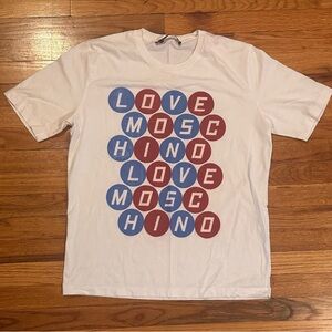 Mens Love Moschino White T Shirt Bubble Sign Logo Blue Red Sz XL